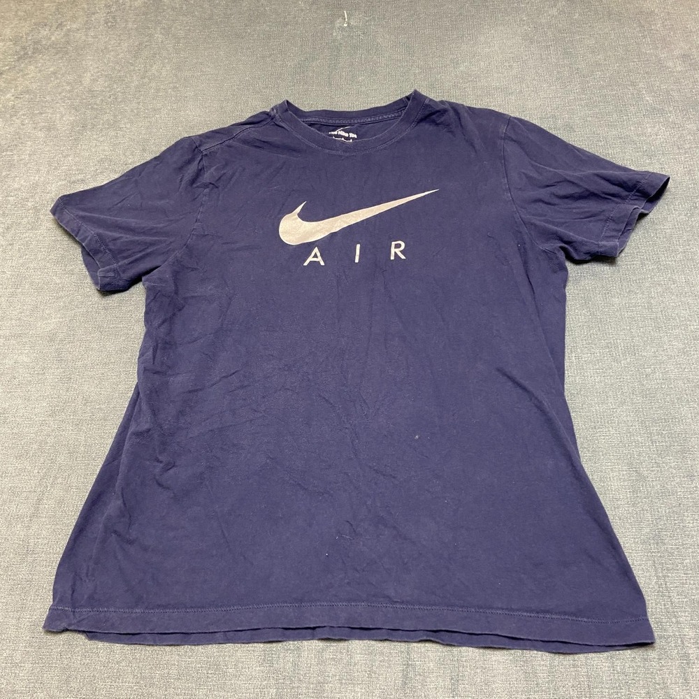 Nike T Shirt Mens Large Navy Blue Swoosh Air Short Sleeve Everyday Wear Preppy